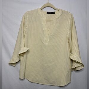 Doe & Rae, yellow and white 3/4 sleeve top